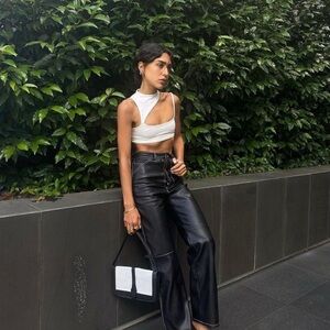 Simonett Kika Vegan Faux Leather Pant in Black.